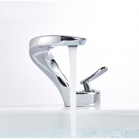 Bathroom sink faucet curved single rod mixer Bathroom sink faucet chrome plated hot and cold water solid brass (1/5)