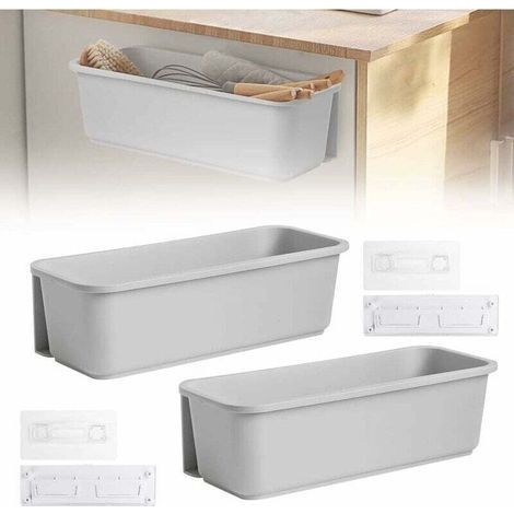 2 PCS Organisateur de Panier Coulissant 37.6x15.2x11.2cm Etagere de Rangement sous Evier Panier Rangement Cuisine Coulissant avec 2 Rails 4 Support Adhésif pour Cuisine, Blanc (1/4)