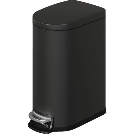 Cubo de basura, diseño elegante, tapa de cierre suave, negro. (1/2)