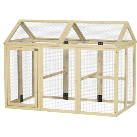 Recinto per Galline all'Aperto 140x88,5x106 cm con Porte Multiple e Rete in Metallo in Legno Naturale (1/5)