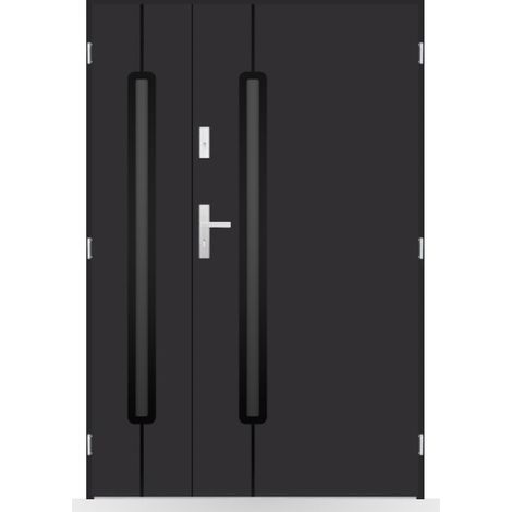 Porte d'entrée double Ysée - 130-140-150x208cm - Couleur: Noir - Poussant: Gauche - Dimensions: 100x40