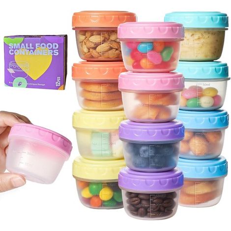 Mini boîtes de conservation alimentaire - Lot de 12 petits pots de 50 ml pour sauces - Congélateur - Gradués et couvercles à visser (1/5)