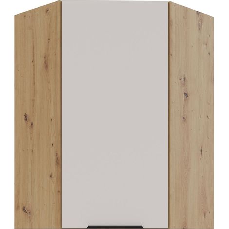 Küchen Eckhängeschrank 60x60 cm Küche SOLANO Kaschmir beige matt + Eiche Artisan matt Küchenzeile Küchenblock Einbauküche Höhe 90 cm (1/4)