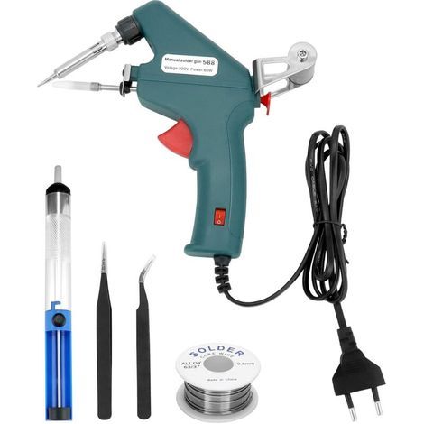 Kit de fer à souder, Pistolet à souder 60W avec fil à souder Ø1mm, pompe à dessouder et 2 pince àépiler, Chauffage rapide, Alimentation automatique en étain (1/4)