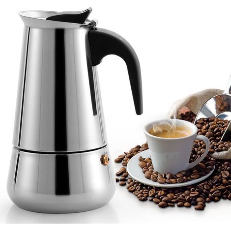 Cafetière moka grande capacité en acier inoxydable, cafetière à filtre, cafetière à infusion manuelle pour 2 personnes (1/5)