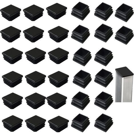 Lot de 32 bouchons à lamelles pour tubes carrés 40 x 40 mm, carrés en plastique noir, bouchons carrés pour produits métalliques/chaises/canapés/tables