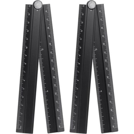 Set aus 2 klappbaren 30 cm Linealen aus Aluminiumlegierung - Klappbarer Winkelmesser - Geometrisches Messwerkzeug mit Winkellinie für Architekten
