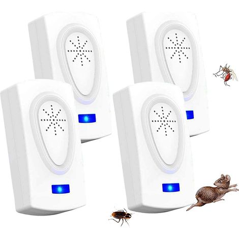 (Paquet de 4) Répulsif anti moustiques à ultrasons, tueur de rats et de parasites Répulsif anti moustiques à ultrasons Tueur de rats électronique, moustique de rat, cafard, mouches, cafards, fourmis