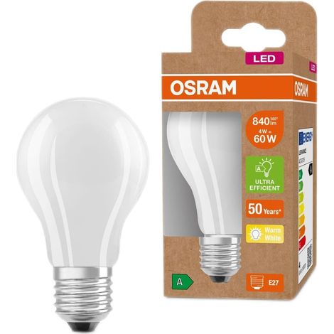 Ampoule LED à économie d'énergie, ampoule en verre dépoli, E27, blanc chaud (3000K), 4 watts, remplace une ampoule de 60W, pack de 6 (1/5)