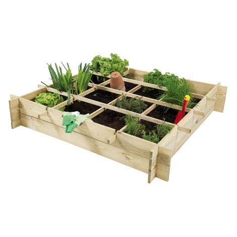 Forestea – Carré potager en bois traité autoclave 211L – Hauteur 20 cm – Voile géotextile inclus – Pour espaces restreints (1/6)