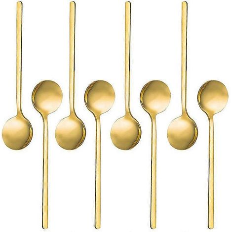 Lot de 8 cuillères à café miniatures en acier inoxydable plaqué or, idéales pour le café, le sucre, les desserts, les gâteaux et les glaces. (1/4)