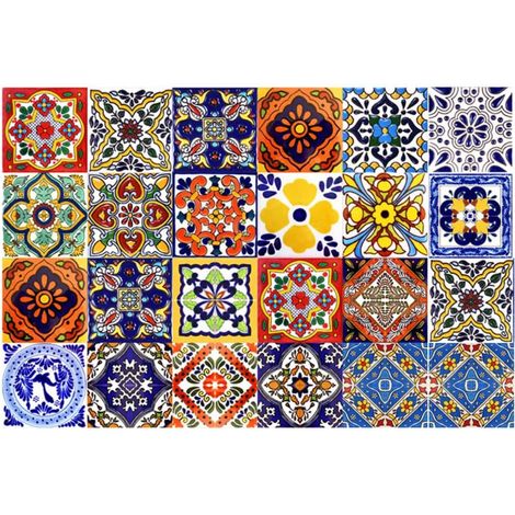 stickers carrelage en PVC style mexicain à motif floral (1/5)