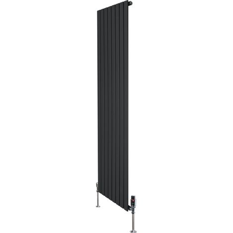 Flat Single Column Radiator & Valves – 1800mm x 560mm – Black
