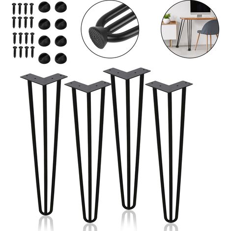 Randaco Tischbeine 4er Set Hairpin Leg Haarnadelbeine Tischgestell Tisch Tischkufen Legs Esstisch Harpins Tischbein 3 Streben Schwarz - 30 cm (1/4)