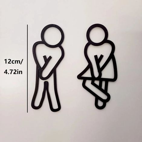 2 pièces panneaux toilettes hommes femmes, stickers 2D plats en PVC, signalétique humoristique pour restaurants hôtels cafés (1/5)