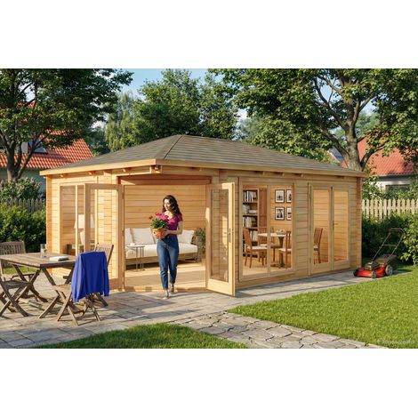 Alpholz 5-Eck Gartenhaus Julia Gartenhaus aus Holz, Holzhaus mit 34 mm Wandstärke, Blockbohlenhaus mit Montagematerial (1/5)