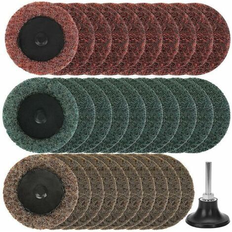 Coffret de forets pour perceuse Lot de 36 disques abrasifs en nylon de 5,1 cm avec supports de 6 mm pour meuleuse - Bande de préparation de surface de meulage - Finition polie, peinture d'ébavurage - (1/5)