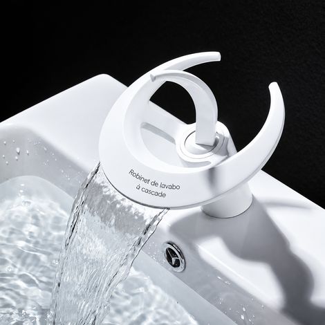 Mitigeur Lavabo Cascade Soucoupe Volante Blanche en Laiton Robinet Vasque Salle de Bain Eau Chaude et Froide 1,6 kg – Livraison gratuite