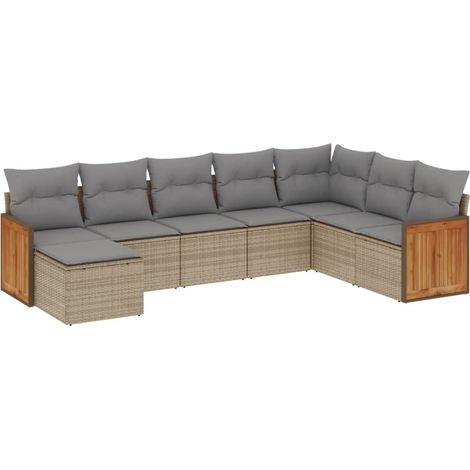 Salon de jardin avec coussins 8 pcs Mobilier de jardin beige résine tressée (1/3)
