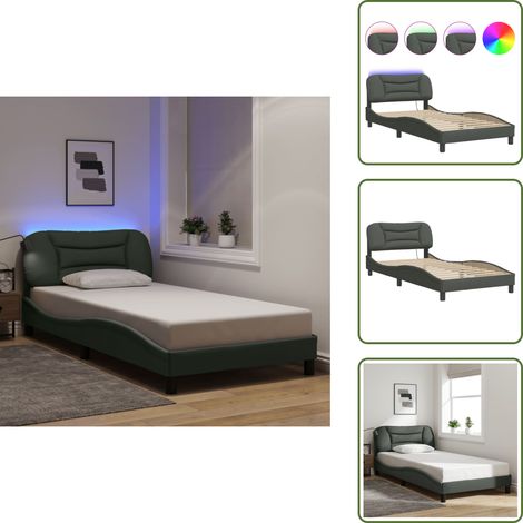 The Living Store Bettgestell mit LED ohne Matratze Dunkelgrau 100x200 cm Stoff - Bettrahmen - Doppelbett - Schlafzimmermöbel - Dunkelgrau - LED Beleuchtung (1/5)