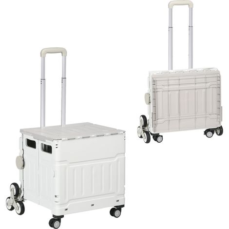 Carro de compra plegable con asa telescópica ajustable, sube escaleras hasta 80 kg, con tapa, blanco (1/5)