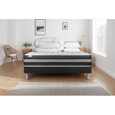 Komplettpaket Bett - Matratze 180x200 cm + Boxspringbett mit Lattenrost (im Set) + 2 Kopfkissen + Bettdecke - Vitalspring Zen (1/5)