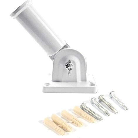 Wall Mounted Flag Pole Bracket, Adjustable Flag Pole Bracket, White Metal 180 Degree Adjustable Flag Pole with Screws for Flag Pole Base