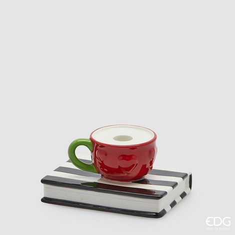 EDG Enzo De Gasperi Portacandela Tazza Libro H 8 Cm L 15 Cm L 12 Cm Natale White Black (1/2)