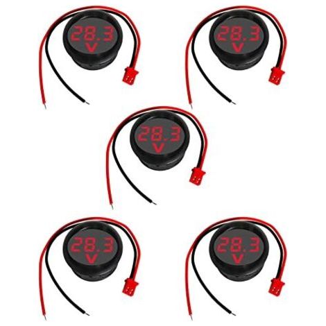 5 Pièces DC 4-100V Voltmètre Numérique, 2 Fils Testeur de Tension à 3 Chiffres Mettage d'affichage LED avec Protection Anti-connexion pour Voiture/Marin/Bateau (Rouge) Rouge - (1/5)