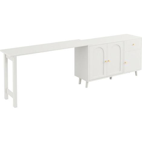 Scrivania 2 in 1 girevole 360° con sideboard, 3 ante e 1 cassetto, bianca (1/5)