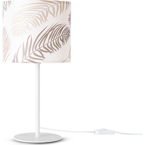 Paco Home Luminaria Mesa Escritorio Pared Tela Mesilla E14 Flores Jungla Decoración Lámpara de mesa - Blanco, Diseño 1 (Ø18 cm)