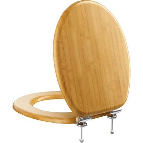 CECIPA Max Toilettendeckel WC Sitz Absenkautomatik, Toilettensitz aus Antibakteriell MDF Holz, rostfreie Scharniere, einfache Montage, Bambusoptik Oval