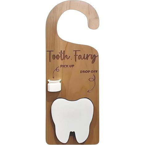 Boîte Dent De Lait Accroche-Porte Décoration Suspendue Boîte À Souvenirs Et Coffret Fée Des Dents En Bois Avec Fente À Pièce Pour Filles Garçons Bébés Chambre Porte (1/5)
