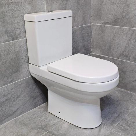 D Shaped Toilet Rimless Modern Close Coupled WC Inc Soft Close Seat Charlotte, Without fixing kit