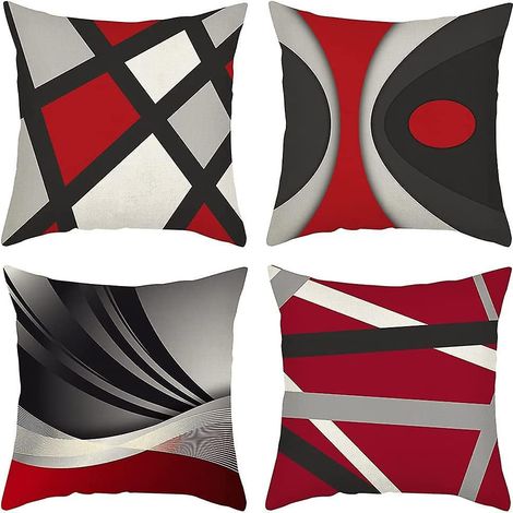 lot De 4 Jardin 45 X 45 Cm (abstrait Rouge Noir) Housses De Coussin Dcoratif Canap Taie D'oreiller Dcoration Pour Chambre, Canap, Chaise, Voiture, (1/5)
