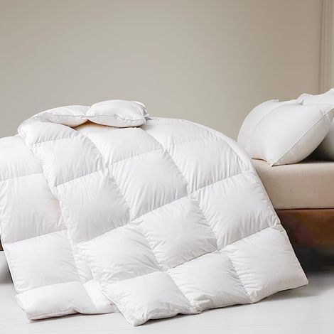 Couette 200x200 cm Hiver,Couette en Plumes d'oie et Duvet,Doux et Respirant 100% Coton Chaud 450 GSM,pour lit 2 Personne (1/5)
