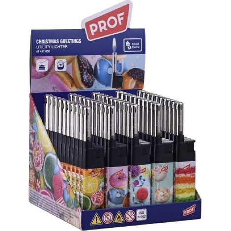 Trade Shop - Set 50pz Accendino A Fiamma Canna Corta Prof Cobia Ff Cakes Candle Light 41411658 -