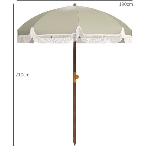 Parasol de plage vert, inclinable franges protection UV40+ 8 baleines (1/4)