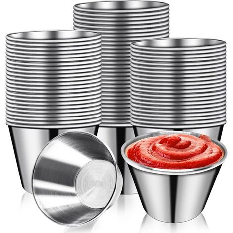 50 Pièces Tasses à Sauce en Métal 2.5oz Ramequins, Acier Inoxydable Récipient Condiments Réutilisable (1/4)