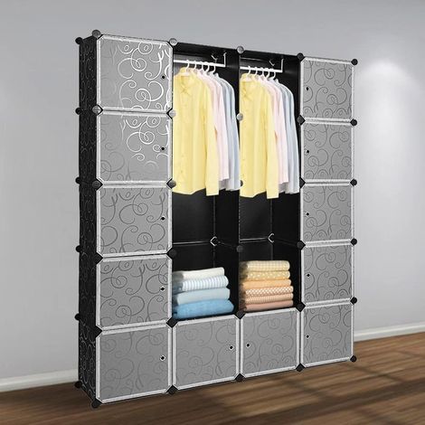 Armoires Étagère de Rangement 20 Cubes Noir Placard Penderie en Plastique Motifs imprimés Grande capacité Dimensions 180 x 142 x 37 cm (1/5)