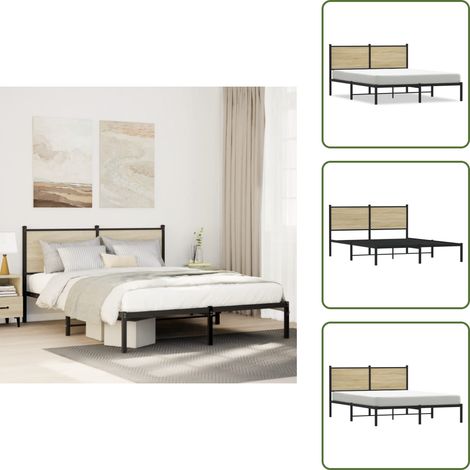 The Living Store Giroletto senza Materaso in Metallo Rovere Sonoma 140x200 cm - Letto in acciaio
