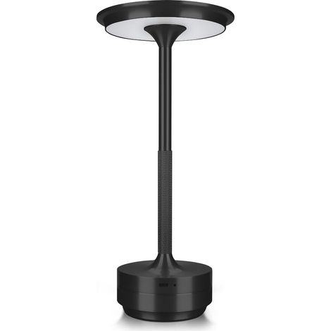 Lampe de Table Sans Fil LED Tactile Rechargeable Métal Rond, 3 Températures de Couleur à Intensité Variable,(Noir, Métal rond)
