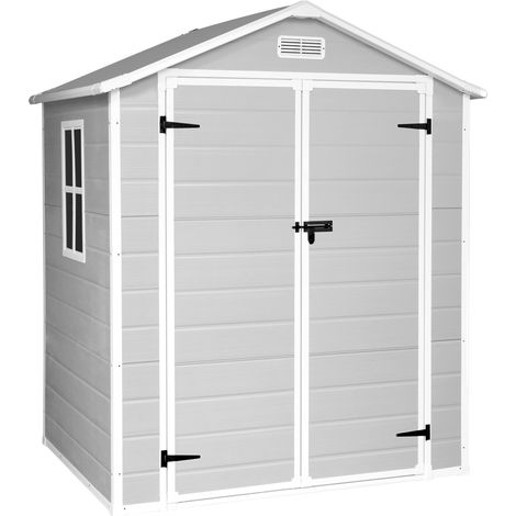 Wasabi – Abri de jardin en résine 2,39m² – Montage facile – Fenêtre en polycarbonate – Sol inclus – Couleur gris clair – Résistant aux UV (1/5)