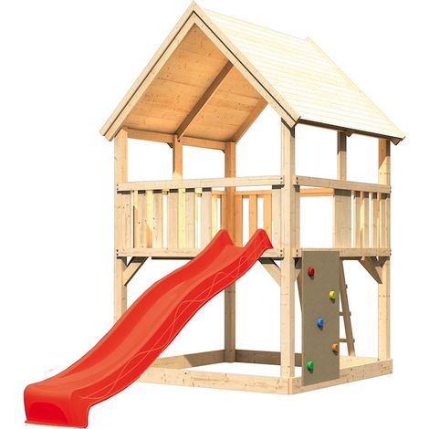 Akubi Spielturm Luis natur Rut. rot+Kletterwand