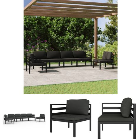 The Living Store 6-tlg. Garten-Lounge-Set mit Kissen Aluminium Anthrazit - Gartenmöbel-Sets (1/5)