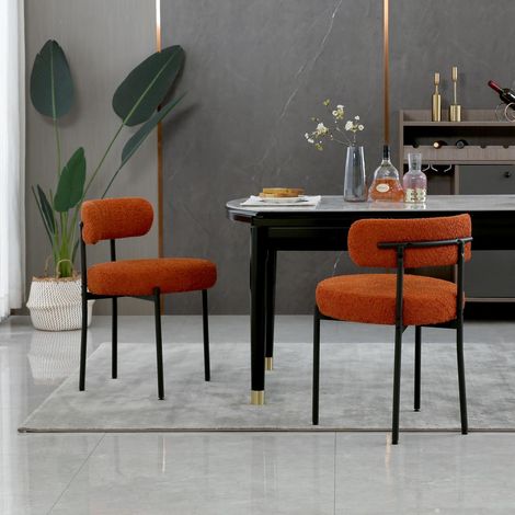 Esszimmerstühle 2er Set, orange, mit Rückenlehne, schwarzes Metallgestell (1/5)