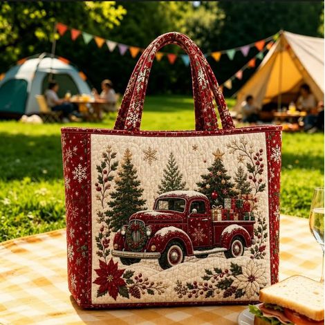 New Retro Santa Claus Print Tote Bag, Reusable Holiday Shopping Bag - J -