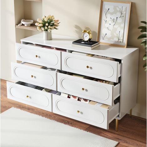 MEUBLIV Credenza bianca 120 x 40 x 75 cm - 6 cassetti, gambe in metallo (1/5)