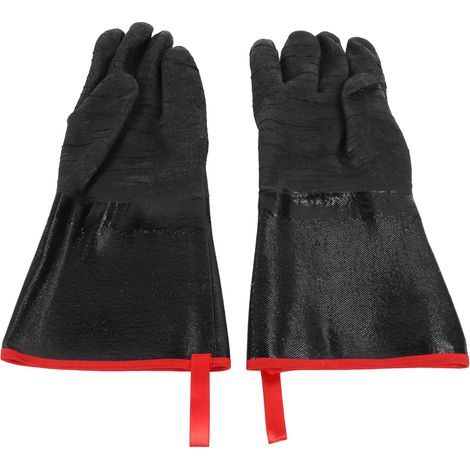 Gants de barbecue résistants aux hautes températures (500 °C), imperméables, résistants aux acides et aux alcalis, gants de jardin noirs de 35,5 cm (14 pouces). (1/5)