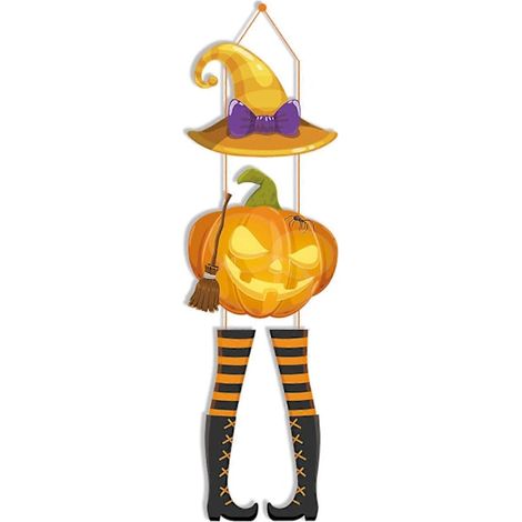 ensemble de décorations de porte d'Halloween en forme de citrouille, panneaux de porte en bois, chapeau de sorcière, design dessin animé, visage souriant effrayant, fournitures de décoration pour fête (1/5)